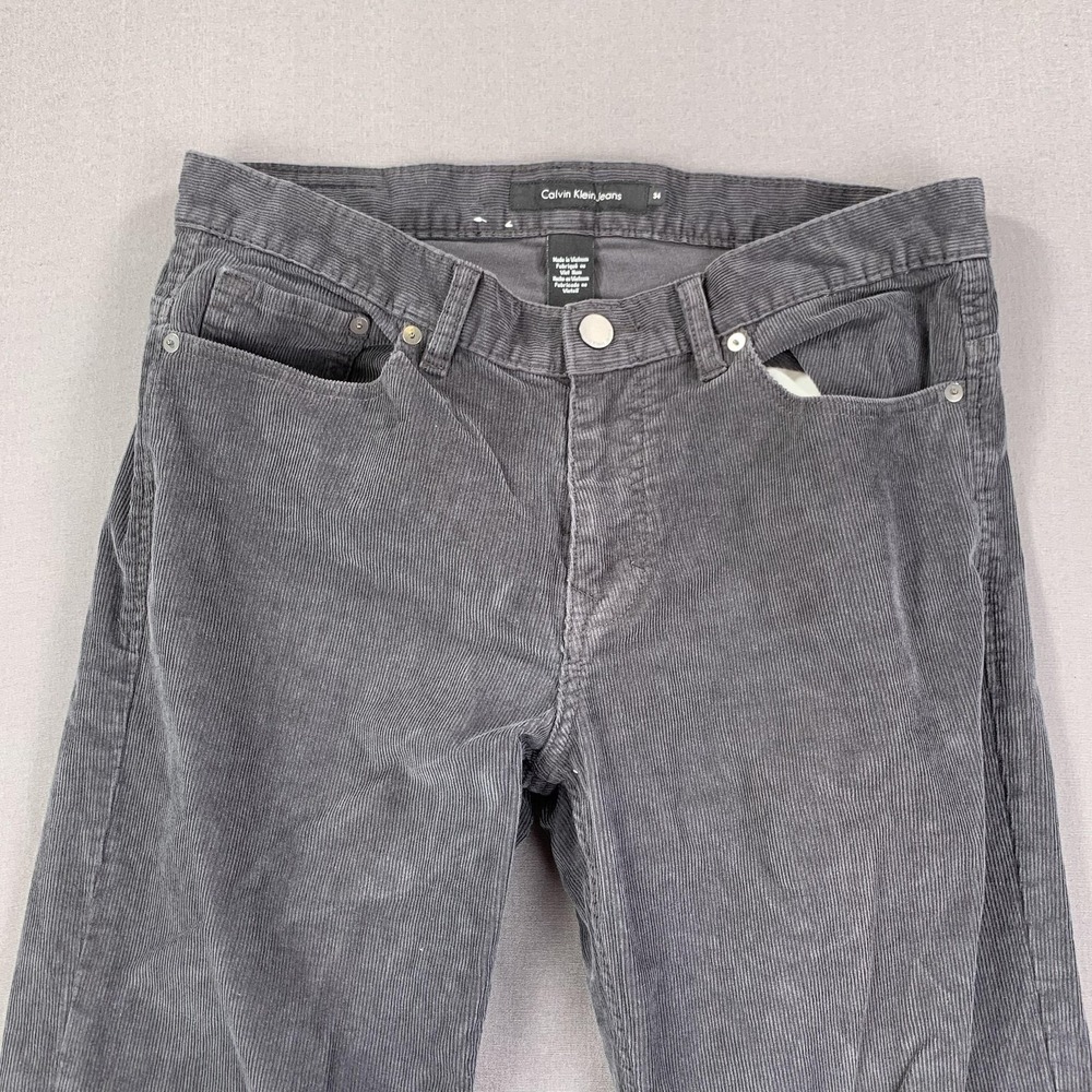 Calvin Klein Jeans Pants Men (36) 34x30 Gray Corduroy 5-Pocket Straight Stretch - Picture 4 of 16